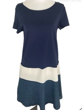 ***Lorenzo Romanza Navy Color- blocked Tiered Dress.